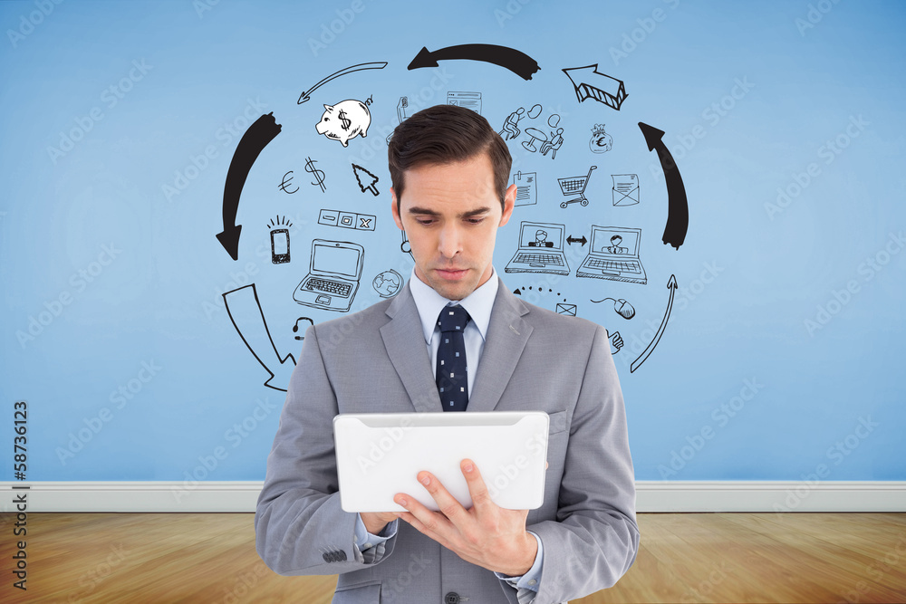 Poster composite image of businessman holding a tablet computer