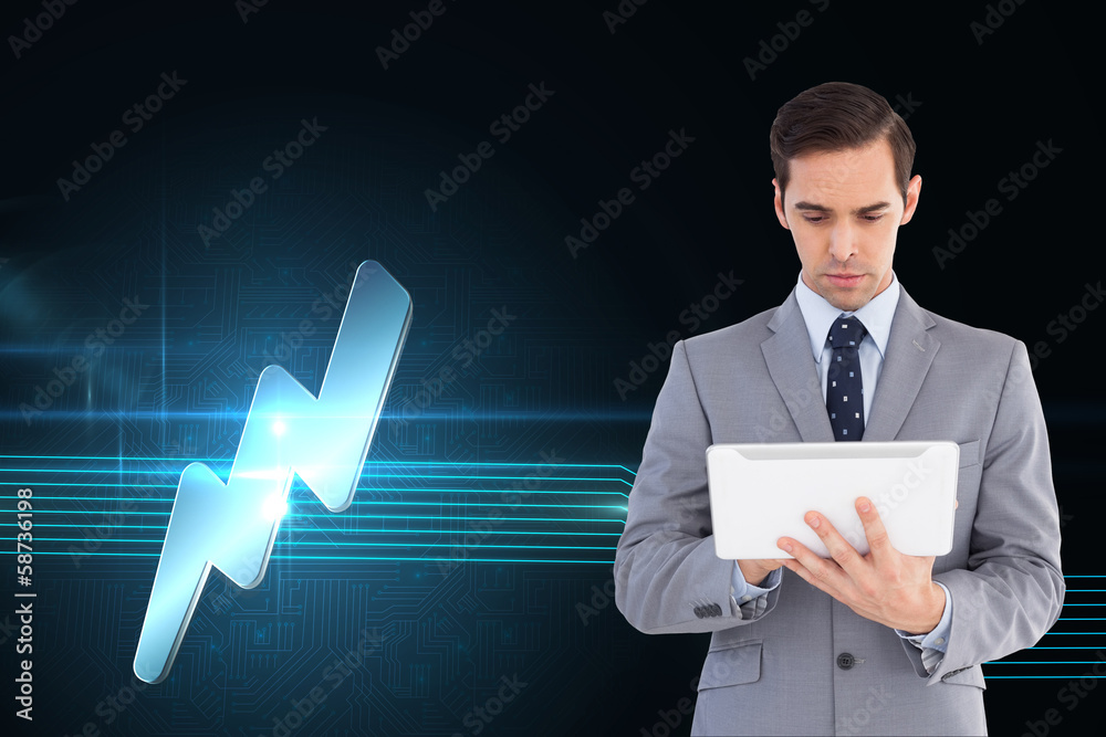 Poster composite image of businessman holding a tablet computer