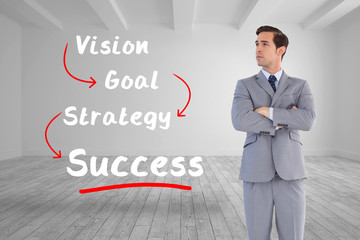 Composite image of serious businessman with arms crossed