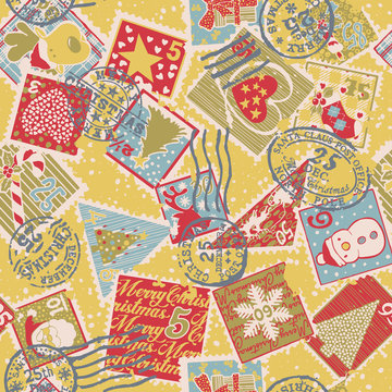 Cute Christmas elements , vector  stamps seamless pattern