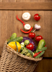 Healthy Organic Vegetables on a Wooden Background. Frame Design