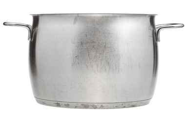 side view of open big stainless steel pan
