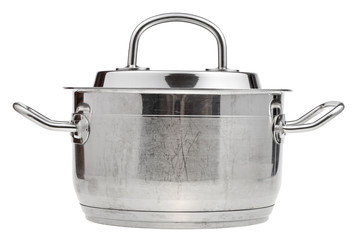small stainless steel saucepan covered metal lid