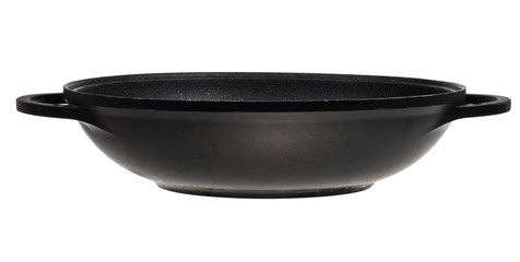 side view of flatter-bottomed wok pan © vvoe