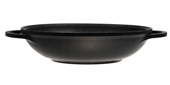 side view of flatter-bottomed wok pan