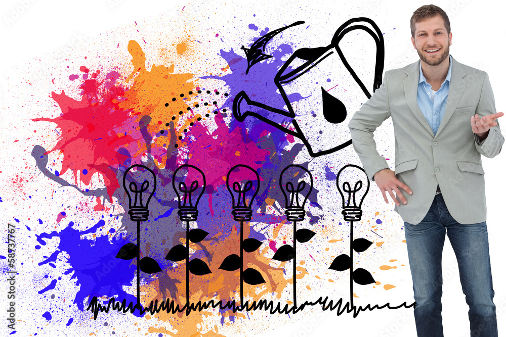Poster Composite image of stylish man smiling and gesturing