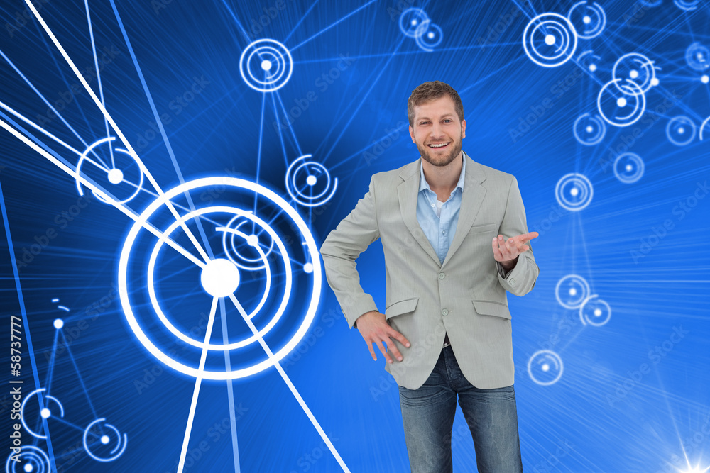 Poster Composite image of stylish man smiling and gesturing