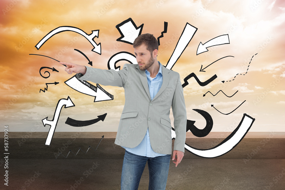Poster Composite image of trendy model pointing to something