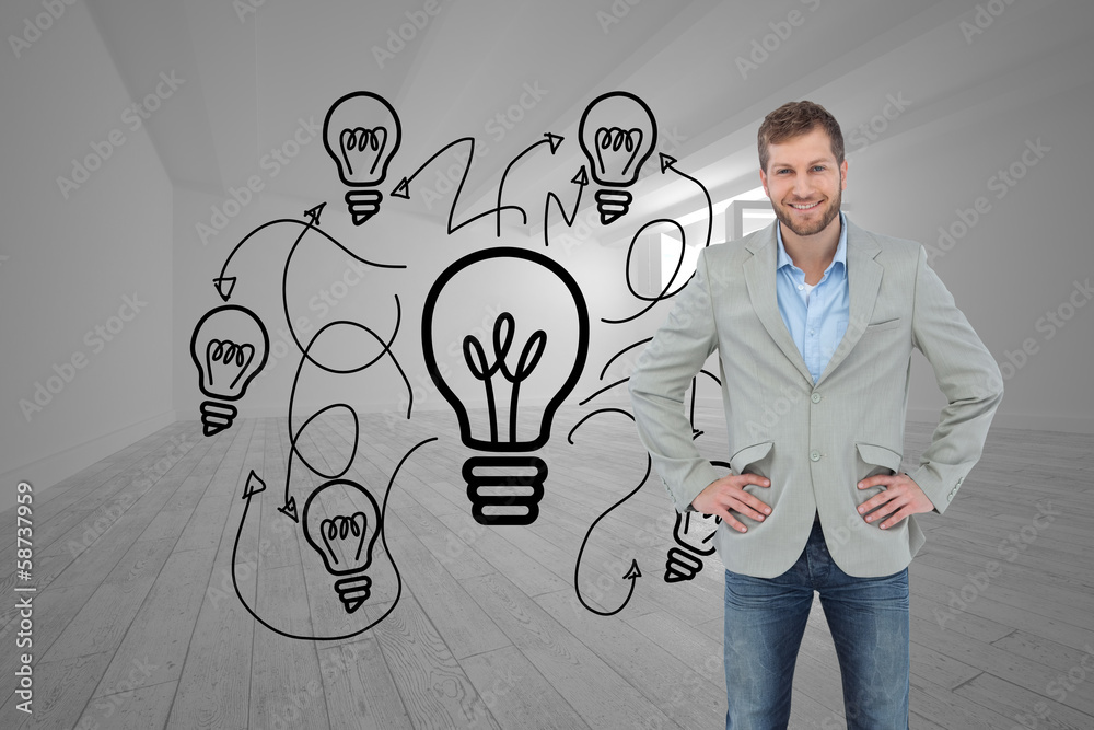 Poster Composite image of stylish man smiling with hands on hips