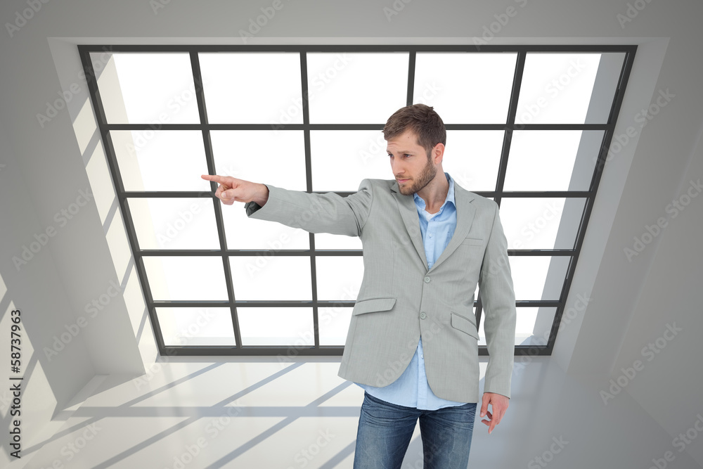 Poster Composite image of trendy model pointing to something