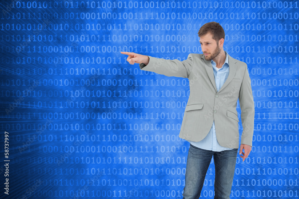 Poster Composite image of trendy model pointing to something