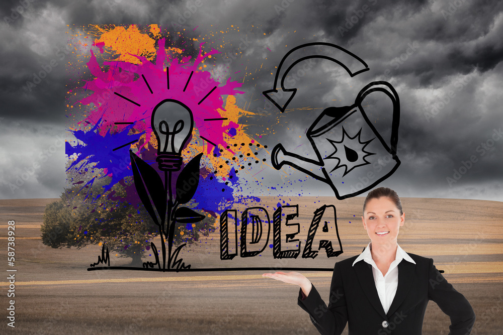 Poster composite image of charming woman in suit showing a copy space