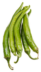 several pods of green hot peppers