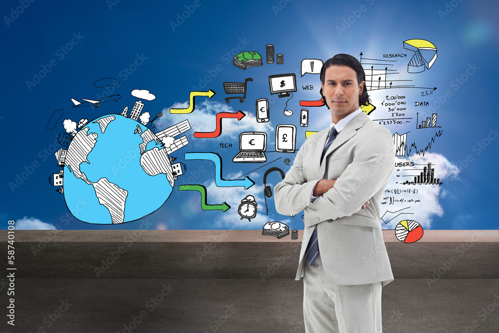 Poster composite image of serious office worker posing with the arms cr