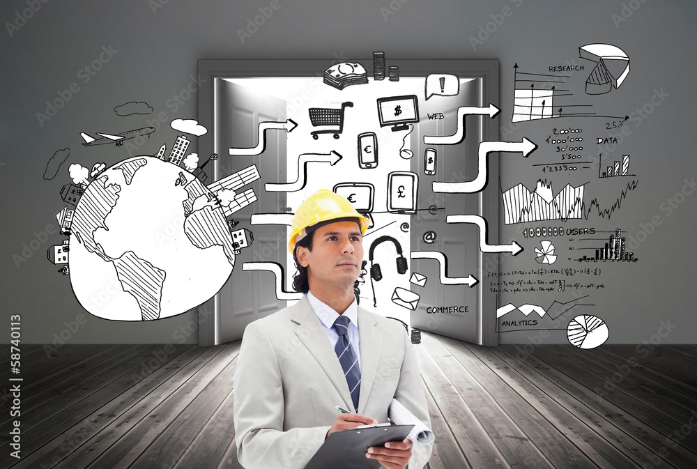 Poster Composite image of architect taking notes