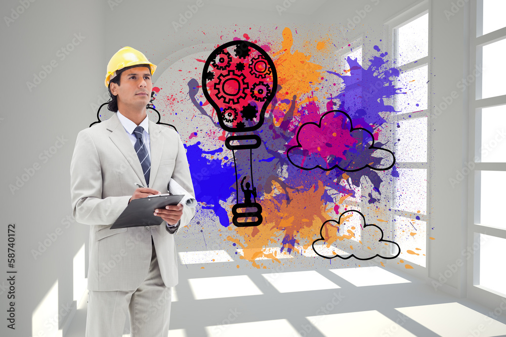 Poster Composite image of architect taking notes