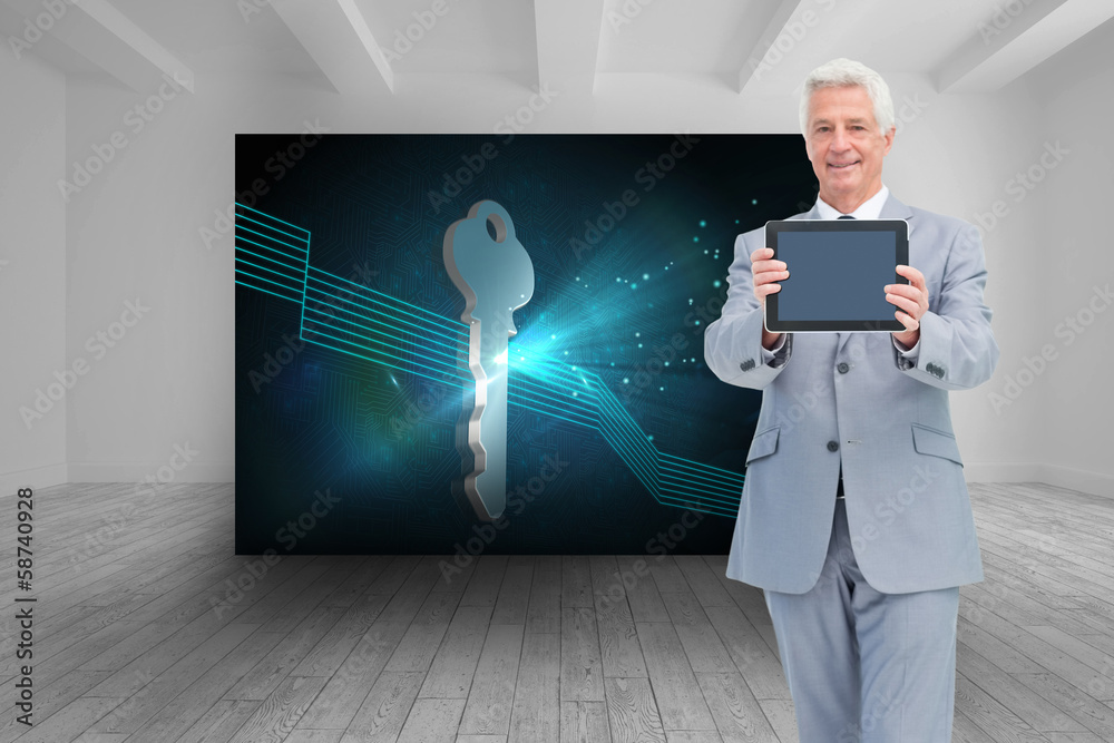 Poster Composite image of boss showing a touch pad screen
