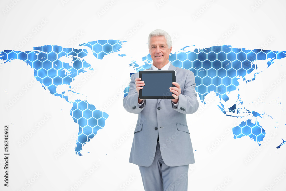 Poster Composite image of boss showing a touch pad screen