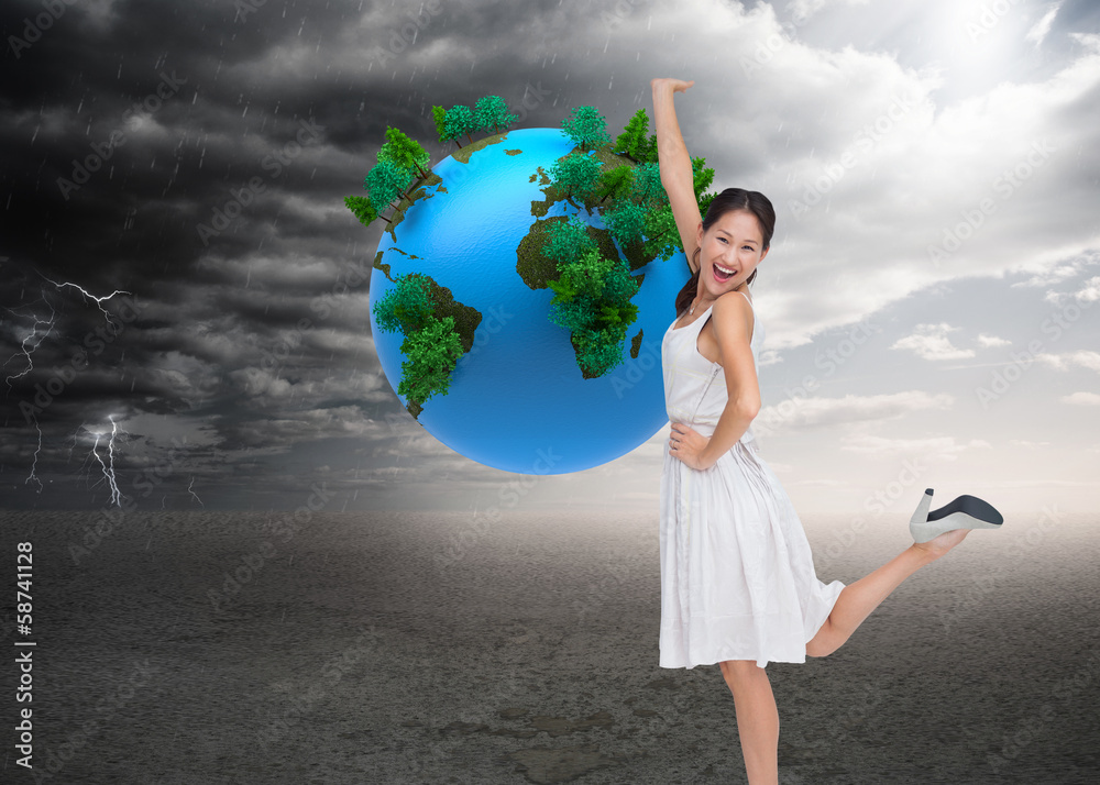 Poster composite image of happy and classy brunette posing