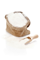Burlap sack with flour.