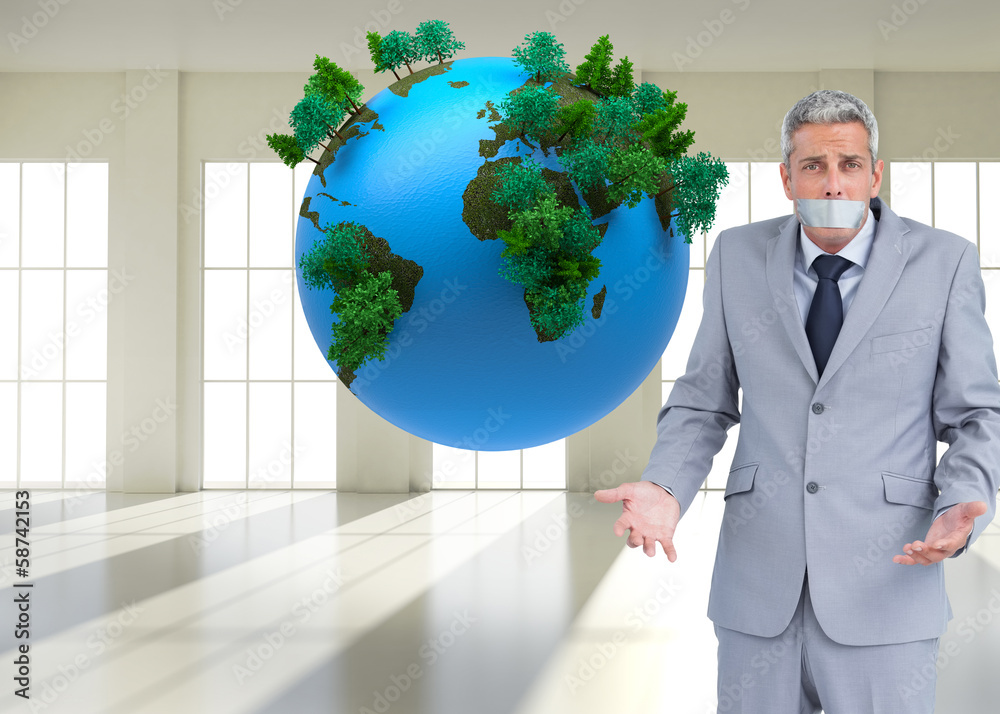Aufkleber composite image of businessman gagged with adhesive tape on mout