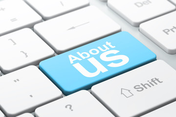 Marketing concept: About Us on computer keyboard background