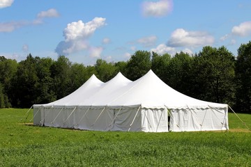 wedding or events tent in green grass field - 58742779