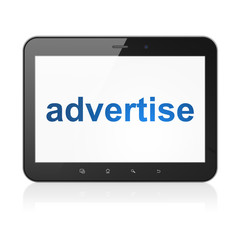 Advertising concept: Advertise on tablet pc computer