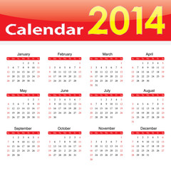 calendar 2014 popular template on isolated background