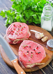 raw meat and spice on board