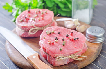 raw meat and spice on board