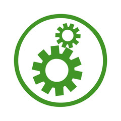 iws12 IconWebsiteSimple iws - english: green icon circle web symbol - gear maintenance sign - German: Kreis mit Zahnrad Instandhaltung Zeichen in grün - g83