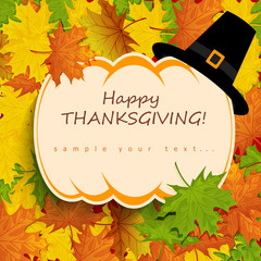 Happy Thanksgiving Card with pumpkin on autumn background