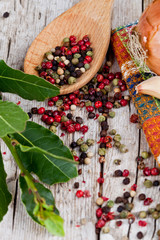 peppercorns and bay leaves