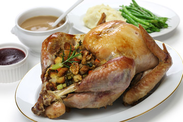 roast turkey with stuffing, thanksgiving dinner