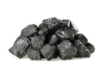 Fototapeta premium Pile of coal isolated on white