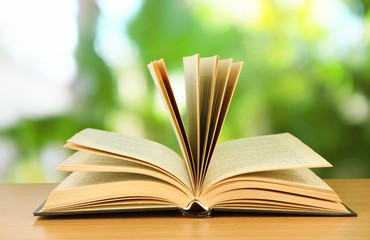Opened book on bright background