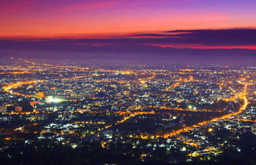 Fototapeta na wymiar Top view of Chiangmai city in the dawn, Thailand