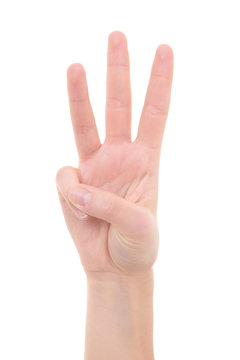 isolated female hand showing the number three