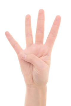 isolated female hand showing the number four