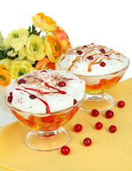 Tasty jelly on table on white background