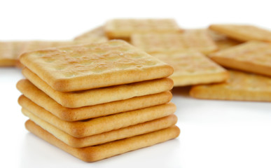 Delicious crackers isolated on white