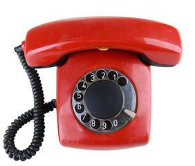 Red retro telephone, isolated on white