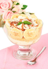 Delicious dessert with banana and caramel