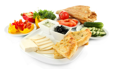 Traditional Turkish breakfast isolated on white