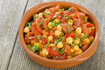 Garbanzos y Chorizo - Chickpeas and spicy sausage tapas