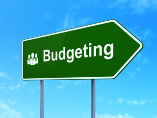 Business concept: Budgeting and Business People on road sign