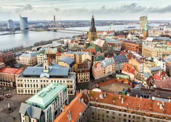 Aerial view to Riga - obrazy, fototapety, plakaty