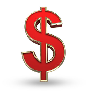Red dollar on white isolated with clipping path.