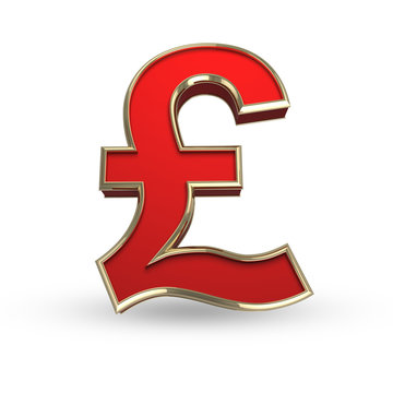 Red pound symbol on white isolated with clipping path.